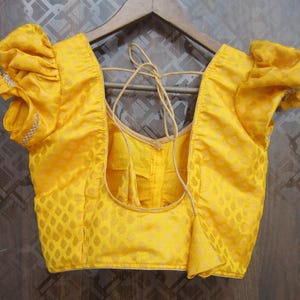 Made To Order Chanderi Puff sleeves Saree blouse, Sari Blouse-Saree Top Sari Top For Women puff sleeves, Designer Saree Blouse women