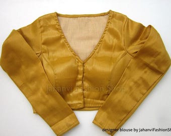 Golden Shimmer Full Sleeve Saree Blouse: Bridal Wedding Top