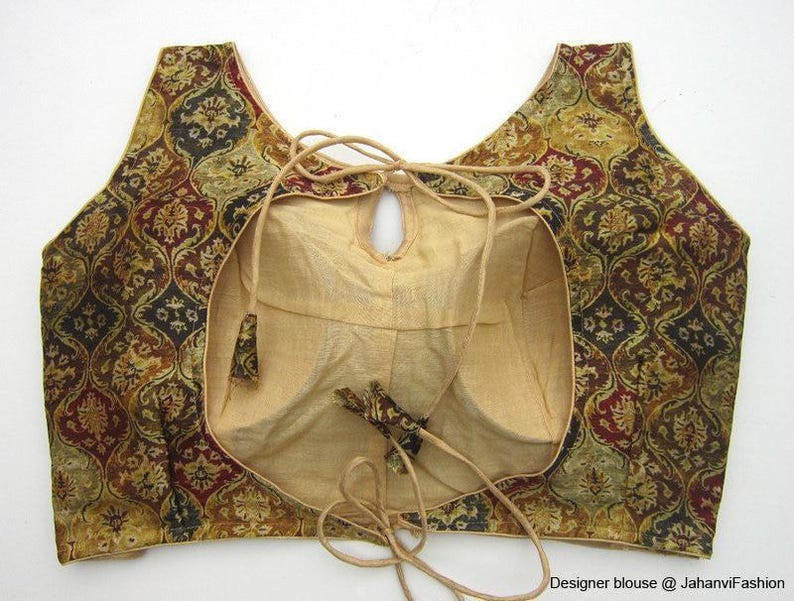 Multicolor Silk Saree Blouse: Backless, Boat Neck, Custom Fit image 1