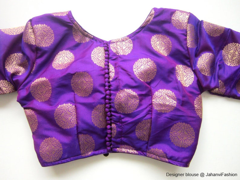 High Neck Blouse With Golden Oval Pattern Above Elbow Etsy