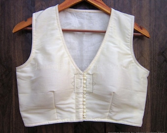 V-Neck Saree Blouse: Full Back Covered with Potli Buttons