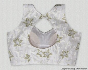 Readymade off-white net embroidery blouse with zari, embellished Sari blouse, embroidered blouse for bridal sarees, Embroidery blouses