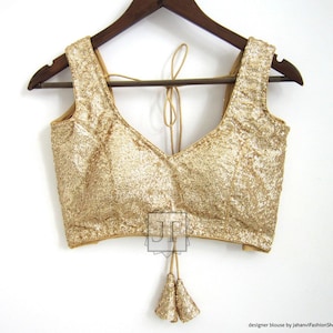 Blusa sari con lentejuelas brillantes: blusa sari nupcial con bordado dorado para mujer