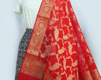 Silk Banarsi Dupatta | Stole | Wrap | Red dupatta