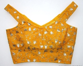 Off-Shoulder Embroidered Saree Blouse: Readymade Bridal Top