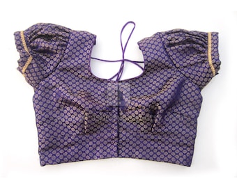 Puff Sleeves Chanderi Silk Saree Blouse: Indian Handmade Crop Top