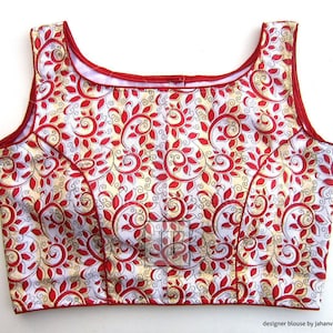 Elegant Saree Blouse: Boat Neck Sleeveless Readymade Sari Top image 1