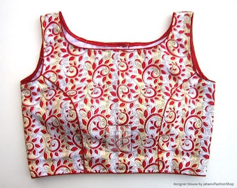 Elegant Saree Blouse: Boat Neck Sleeveless Readymade Sari Top