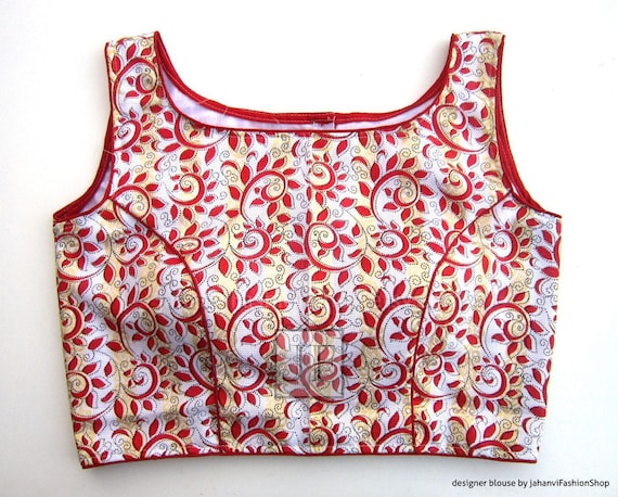 Elegant Saree Blouse: Boat Neck Sleeveless Readymade Sari Top