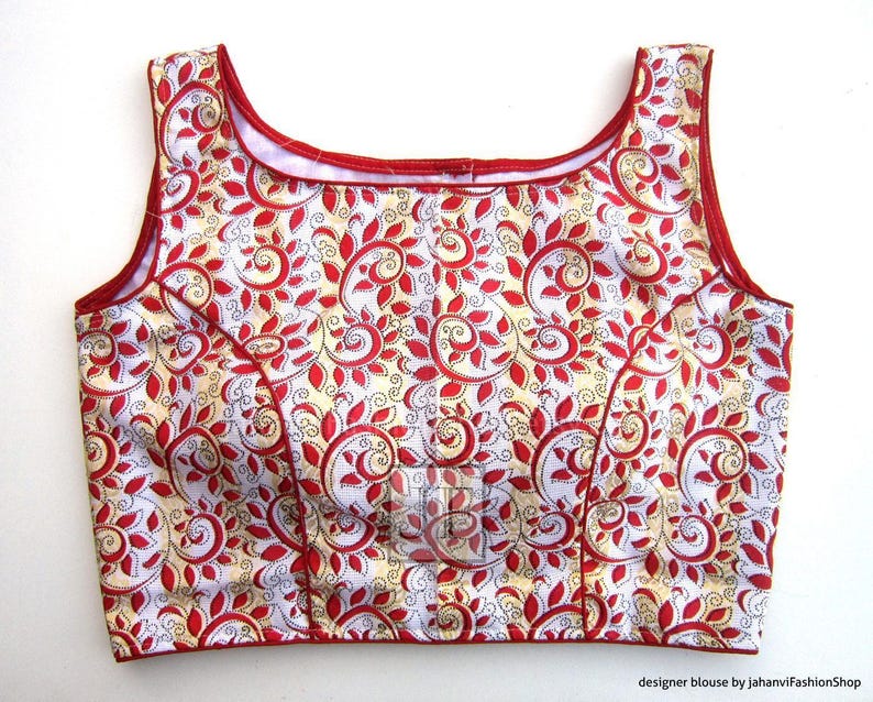 Elegant Saree Blouse: Boat Neck Sleeveless Readymade Sari Top image 1