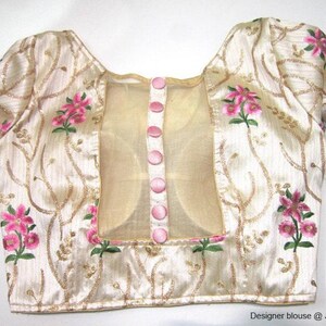 Embroidered Dupion Silk Sari Blouse: Long Sleeves, Modern Crop Top image 2