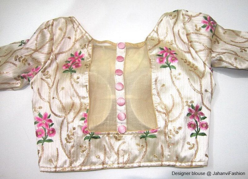 Embroidered Dupion Silk Sari Blouse: Long Sleeves, Modern Crop Top image 2
