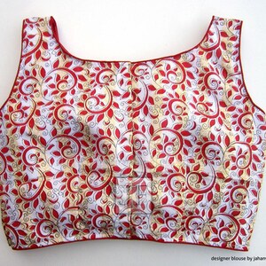 Elegant Saree Blouse: Boat Neck Sleeveless Readymade Sari Top image 2
