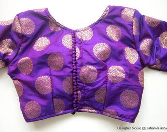 Elegant Saree Blouse: Golden Oval Pattern (Back Button, Multiple Colors)