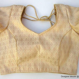 Golden Brocade Made To Order Saree Blouse, Short Sleeves Golden Blouse, Designer Saree Blouse women, gold blouse, Indian Blouse,