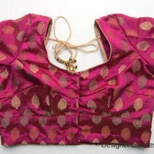 Blusa de sari pronta para usar na cor magenta | Blusa de seda Chanderi com gola redonda e mangas curtas | Blusa tradicional indiana para noivas