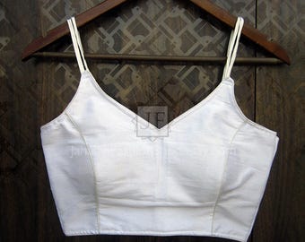 Spaghetti Strap Handmade Dupion Silk: Partywear Saree Blouse Made To Order