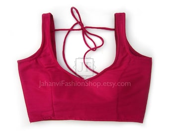 Saree Blouse: Wide Neck Sleeveless Style (Custom Fit, Soft Fabric)