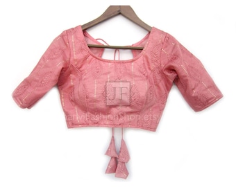 Embroidered Saree Blouse: Boat Neck - Soft, Breathable Fabric