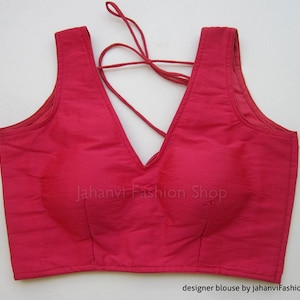 34&quot; bust - Saree Blouse Magenta V, neck Embroidery V-Neck Readymade Designer Saree Blouse, Wedding Bridal Blouse, Ready to Ship