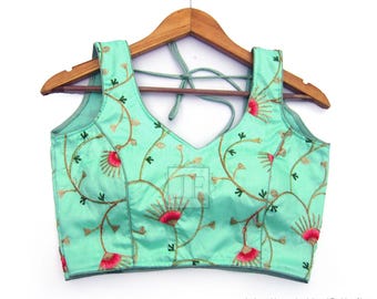 Sweet Heart Neck Saree Blouse: Ready to Wear, Stitched Indian Crop Top