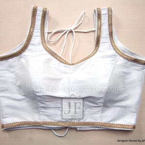 Saree blouse white with golden lace, readymade Saree blouse readymade, sleeveless Saree blouse for women, wedding Saree blouse