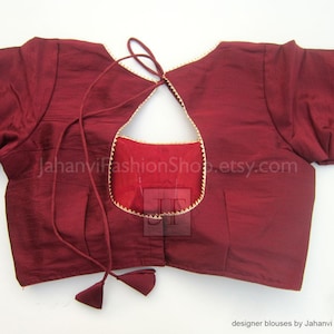 Made To Order Saree Blouse, Designer Saree Blouse with Golden Lace for Woman, Stitched Saree Blouse