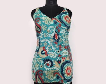 Rayon Printed Short Kurti for Women, Indian Tunic Top, Summer Office Beach Wear, Lace Tie Designer Kurti, Casual Picnic Top, Ethnic Wear