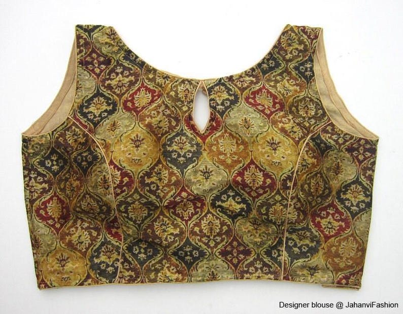 Multicolor Silk Saree Blouse: Backless, Boat Neck, Custom Fit image 2