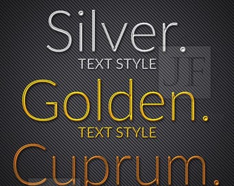 Texto con efecto metálico para Photoshop (formato ASL y PSD). Ideal para diseño de logotipos, efectos de texto plateados y dorados brillantes, branding, carteles, redes sociales y proyectos creativos.