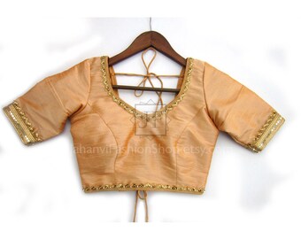 Bridle Heavy Golden Lace Saree Blouse: Sweetheart Neck Custom Made Top
