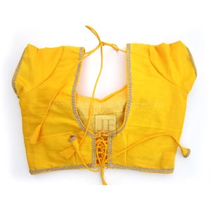 Readymade Designer Saree Blouse: Golden Trim, Back Open, padded Crop Top
