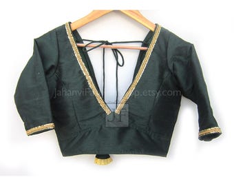 Sabyasachi Saree Blouse, V Neck, Designer Golden Lace - Made to Order