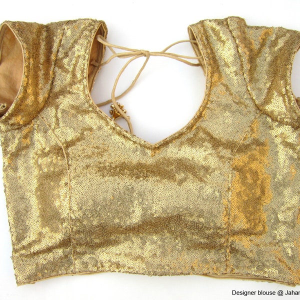 Readymade Saree Blouse, Glitter Sequin Saree Blouse, Short Sleeve, Gold Sequin Blouse, Stitched Saree Blouse, Bridal Saree Blouse