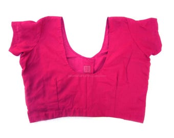 Cotton Round Neck Saree Blouse: Terry Rubbia Short Sleeves Sari Top with Front Hook