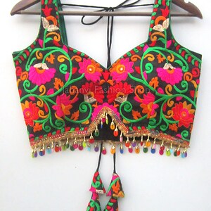 Readymade Saree Blouses with kutch work colorful embroidery Sari Blouse Saree Blouse Sari Top Embroidery Blouse with round neck image 2