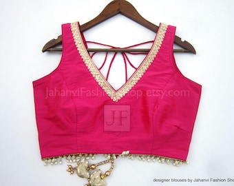 Magenta Saree Blouse, Designer Dupin Silk Crop Top, Made To Order