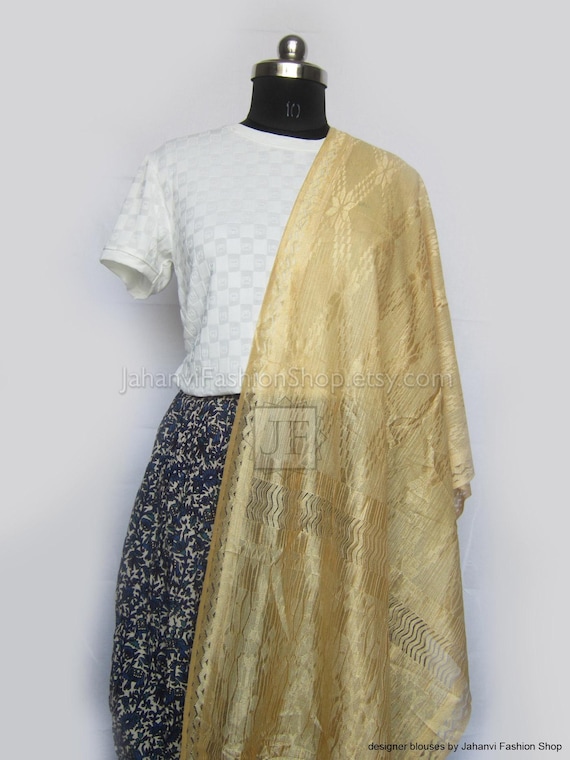 Golden and White Dupatta Set - Lightweight Scarves for Women