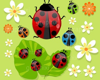 Clip art ladybug,digital image ladybug, lady bug,commercial use, printable party, ladybug theme,kids,vector,flowers, leaves, DIGITAL CLIPART