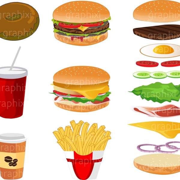Burger Clipart, Burger Clipart, burger vector, clipart Commercial Use, Junk Food, Digital image, Clip Art, Vector, DIGITAL CLIPART
