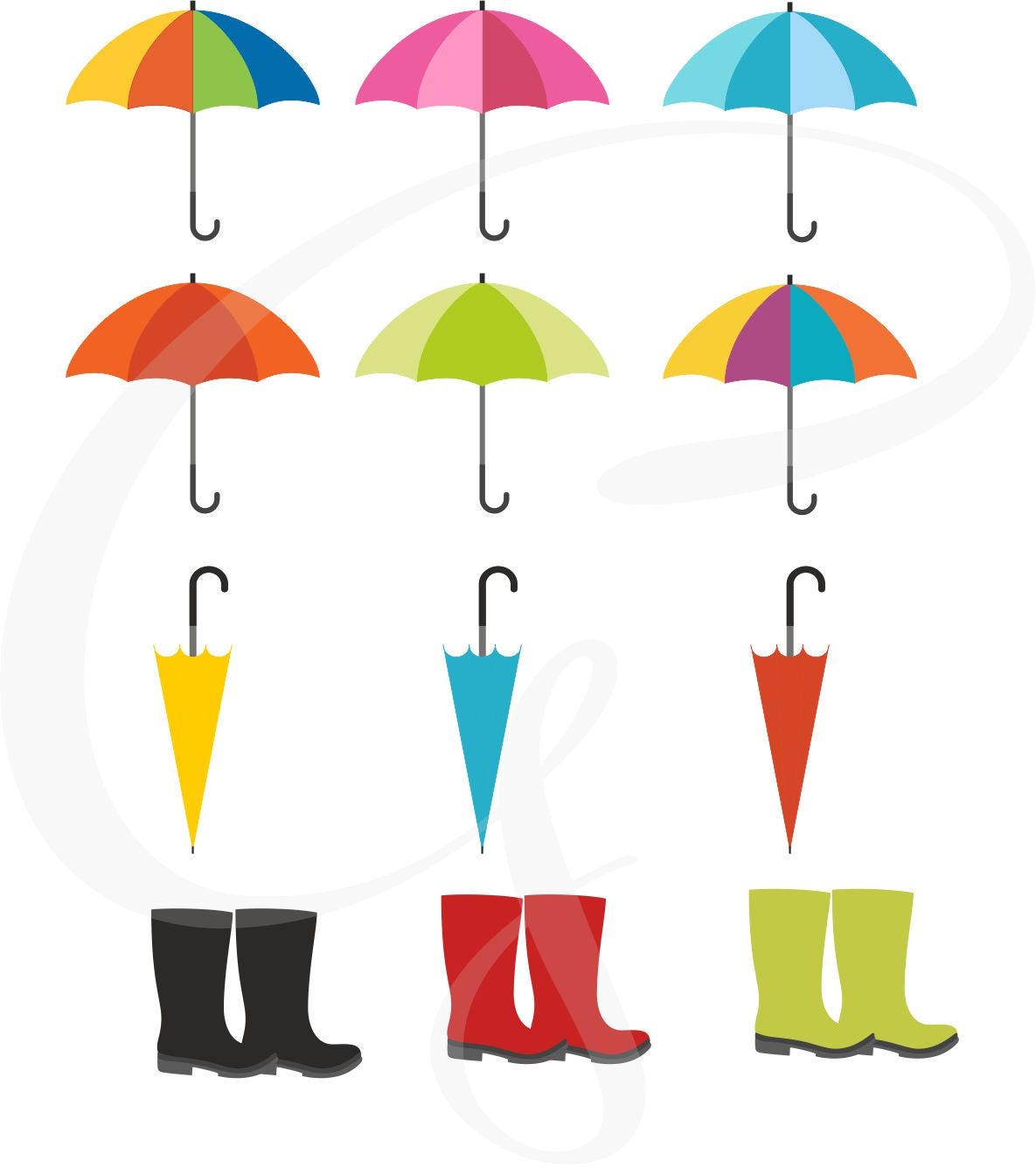Umbrella Clipart, Wellies, Galoshes, Rain Boots, Digital Clip Art