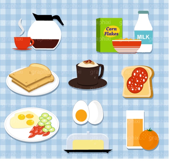 Breakfast Clipart Desayuno vectorial Comida Sándwich de - Etsy México