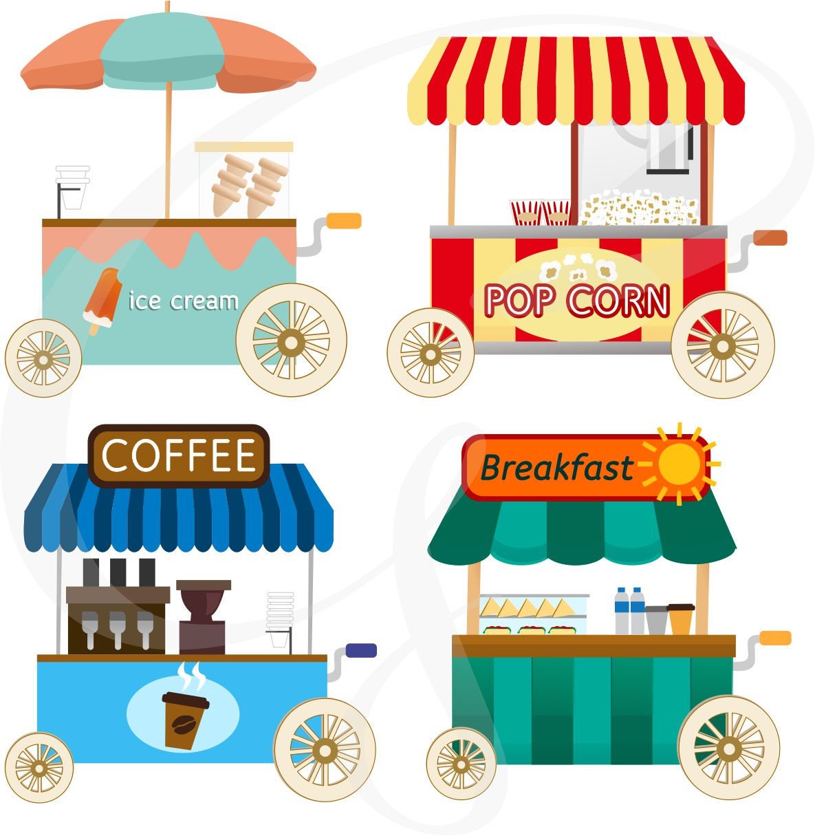 Ice Cream Cart Clipart, Popcorn Cart Clipart, Coffee Stand Clipart,  Commecial Use, Digital Clipart Ice Cream, Coffee, Popcorn, Breakfast - Etsy  Canada