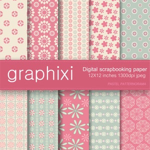 Floreale, modello , fiori , carta digitale , l'uso commerciale , documenti scrapbook , sfondo , rosa , pastelli , retro , verde