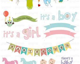 BABY Shower Clipart, Digital image, baby shower vector, commercial use, personal use, clipart baby, baby shower invitation,DIGITAL CLIPART