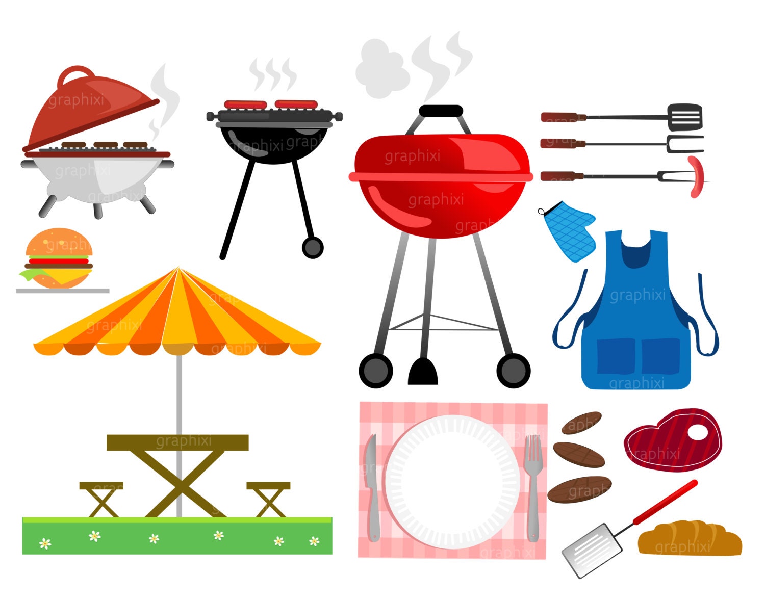 Clipart Barbecue, BBQ Clipart, Vector, Outdoor Grill, Family Barbeque ...