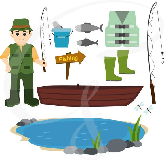 Clipart de pesca, pesca svg, día del padre, camping svg, artículos de  pesca, imágenes prediseñadas digitales, uso comercial, vector, caña de  pescar