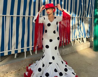 フラメンコドレス 赤と黒の水玉模様 フラメンコ ファルダ 衣装 赤／黒 水玉 1039 | aficionada