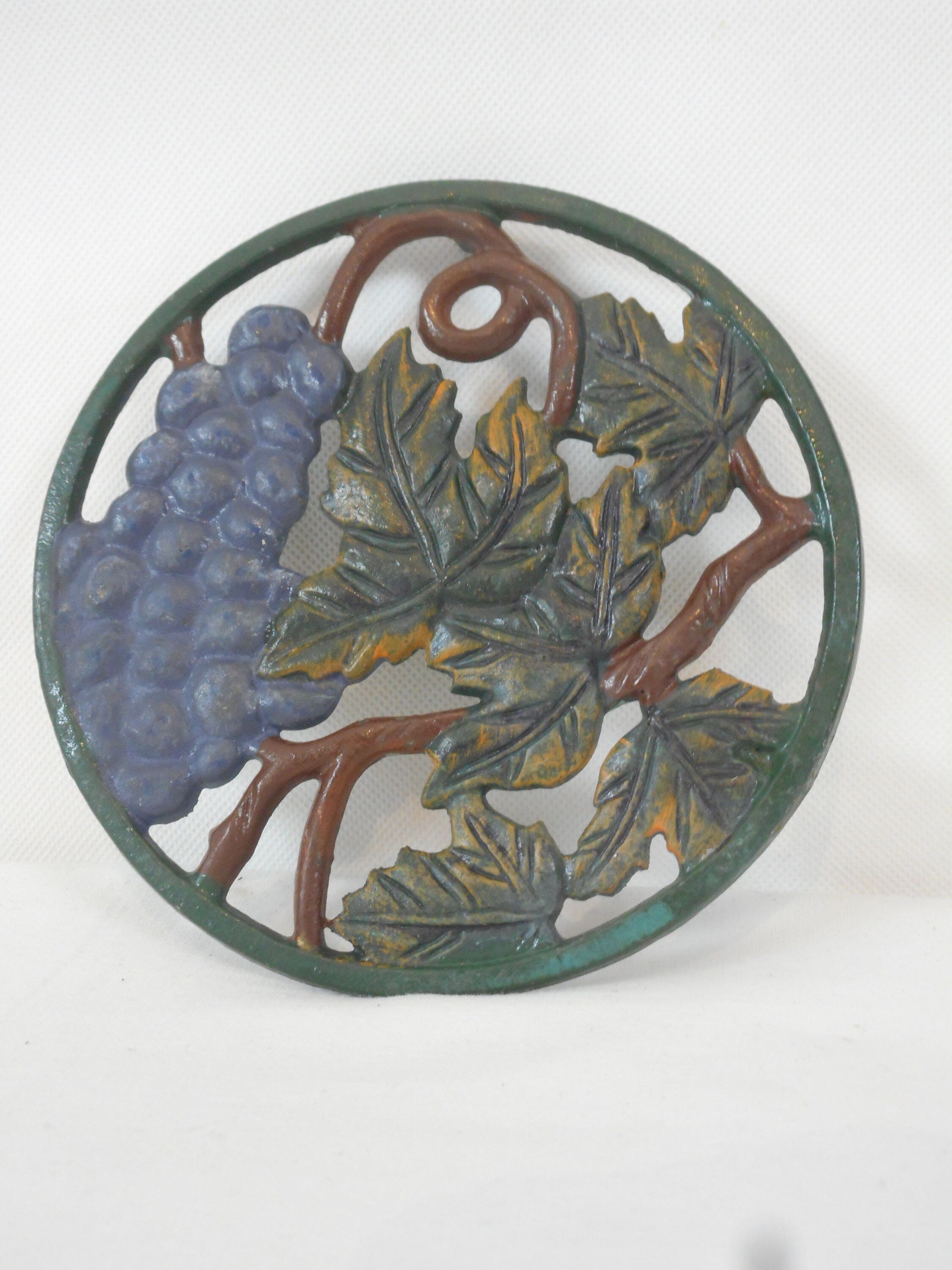 Vintage Français en Fonte Décorative de Forme Ronde Stand Trivet/Support Casserole