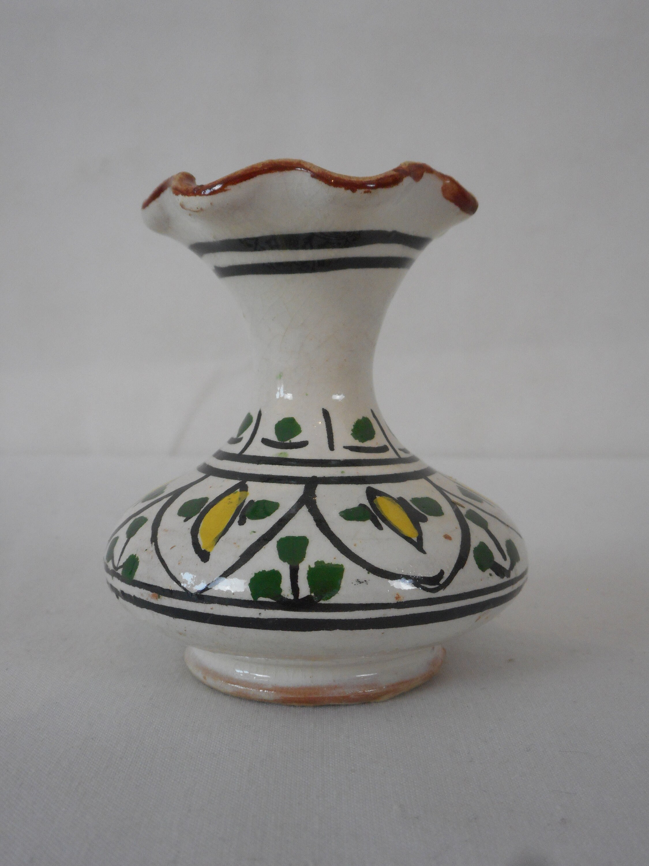 Vintage Français Peint à La Main en Céramique Décoratif Petit Vase Miniature